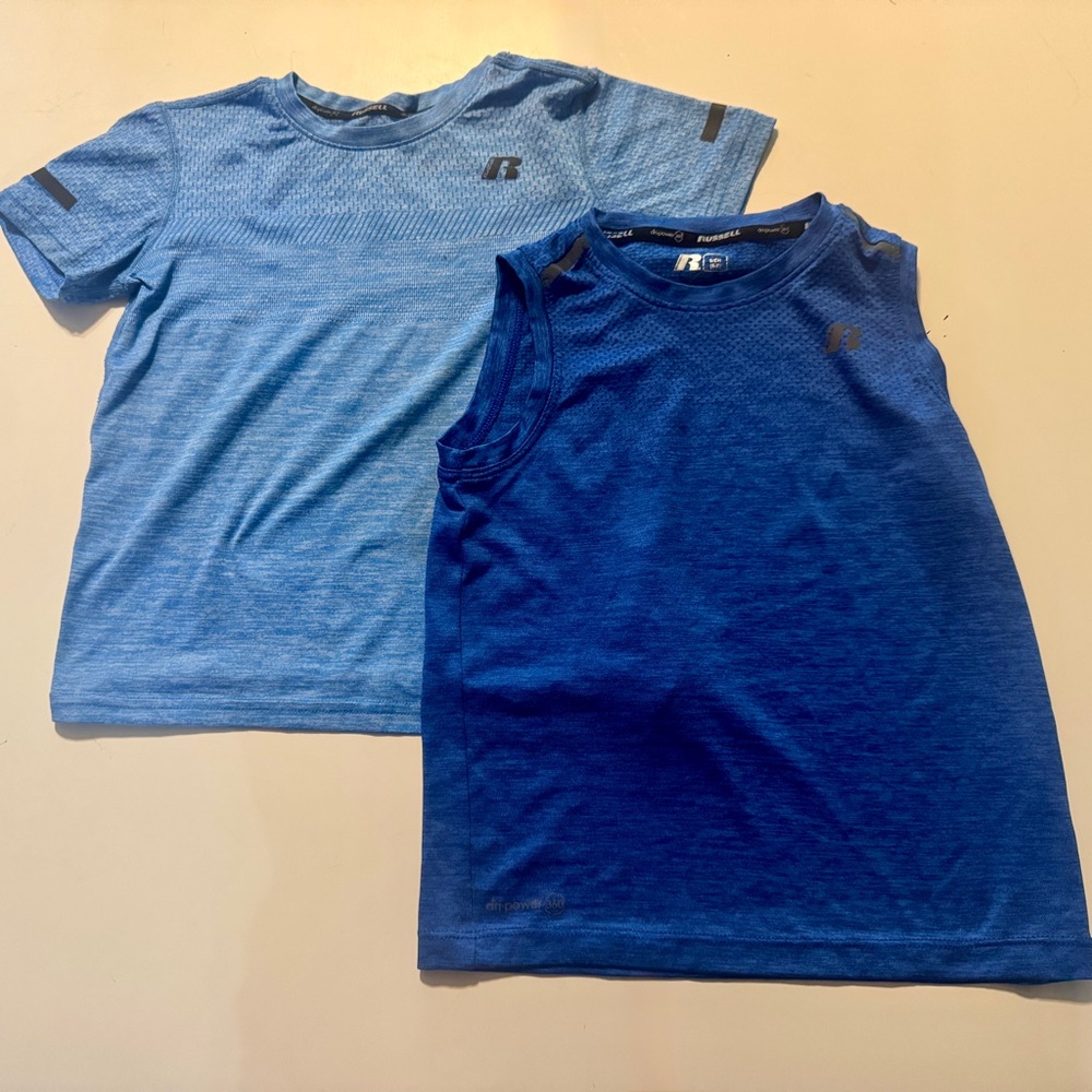 Russell Athletic Boys' Blue Short Sleeve Tee & Sleeveless Tank - 2 Pack Kids 6/7